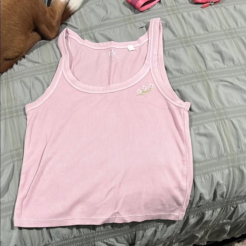 Pink Embroidered Tank Top